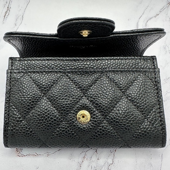 ❌❌SOLD Chanel Wallet Classic Card Holder Flap Black Caviar CC Gold Mini Wallet - Picture 9 of 13